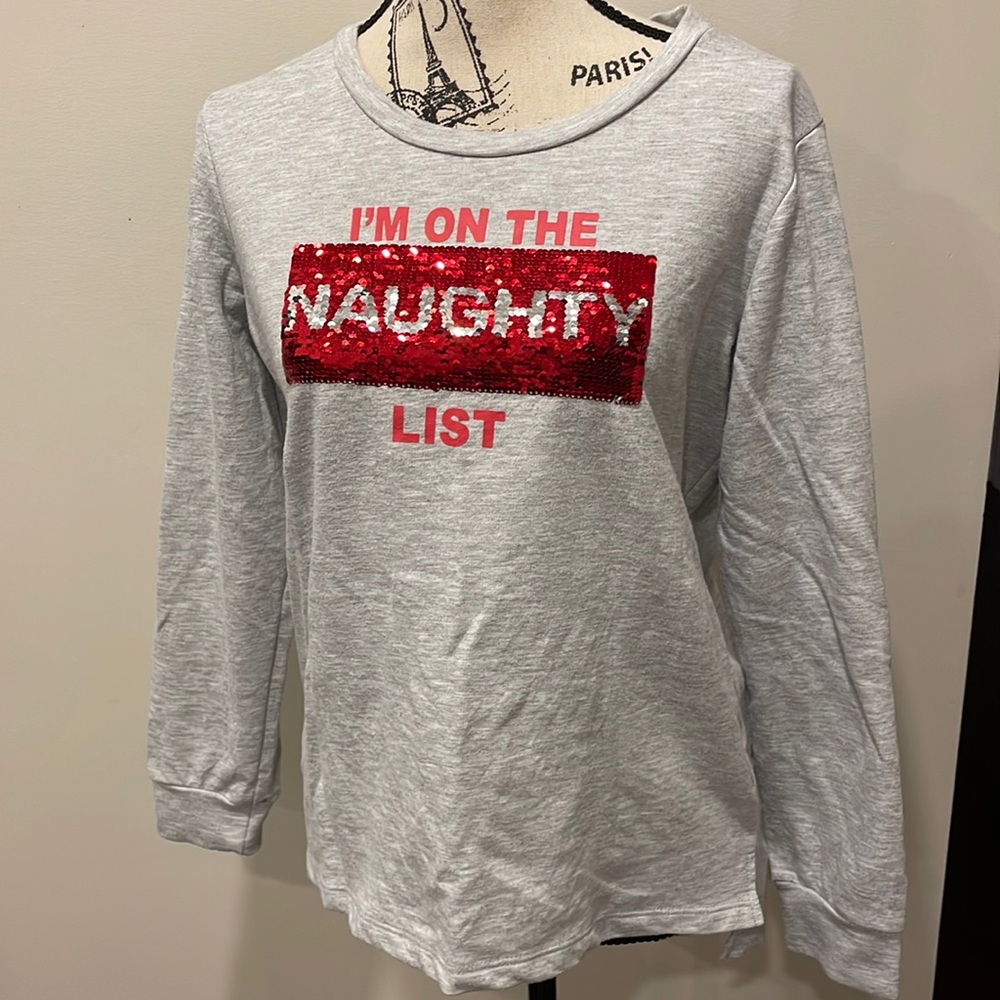 XMAS SEQUINS NAUGHTY NICE SWEATSHIRT